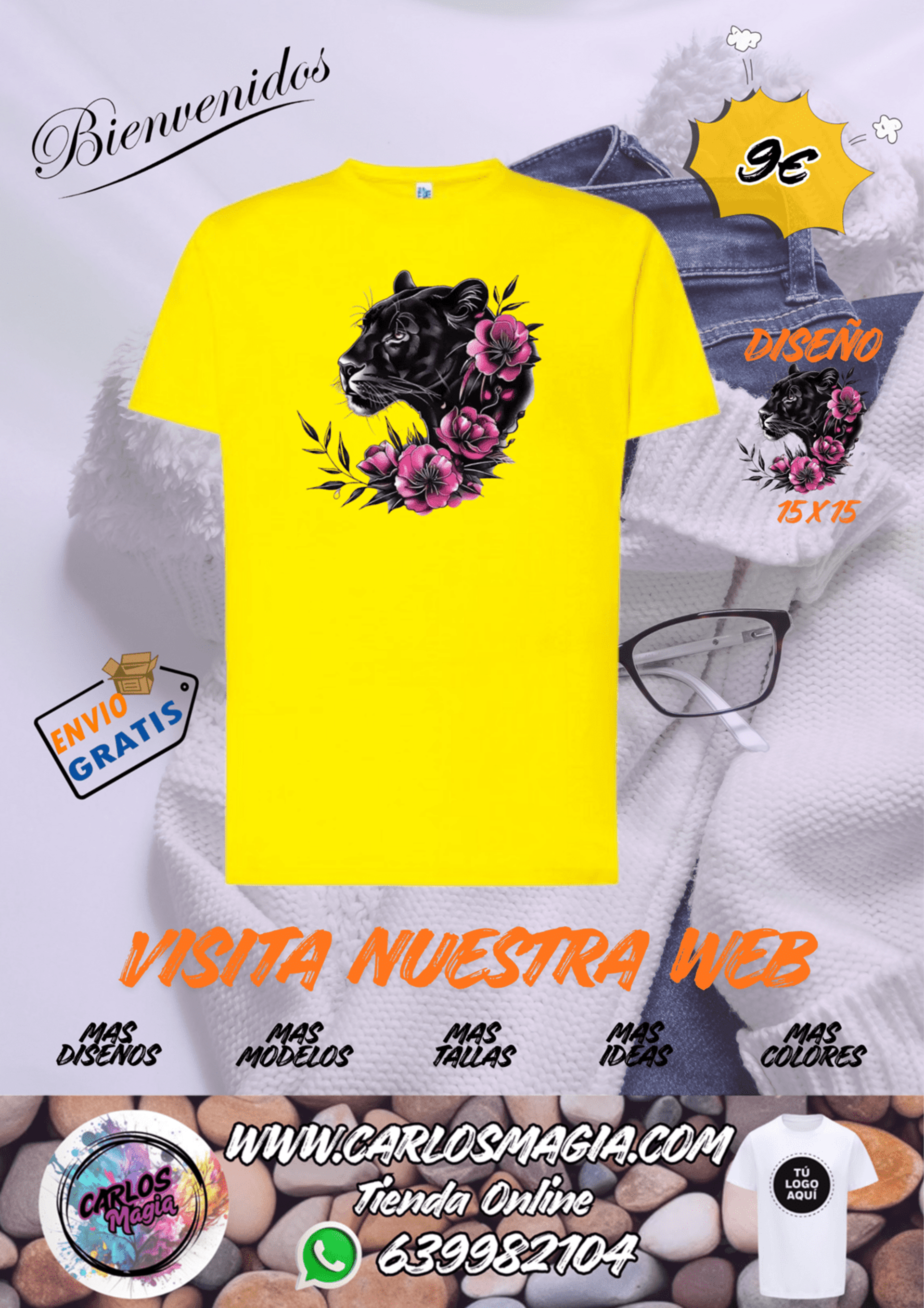 camiseta pantera con flores - 1