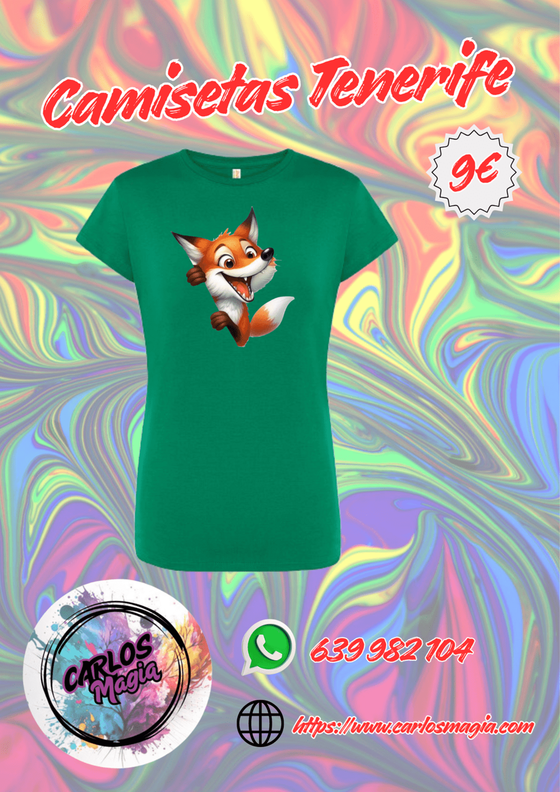 camiseta verde ellas zorro feliz - 1