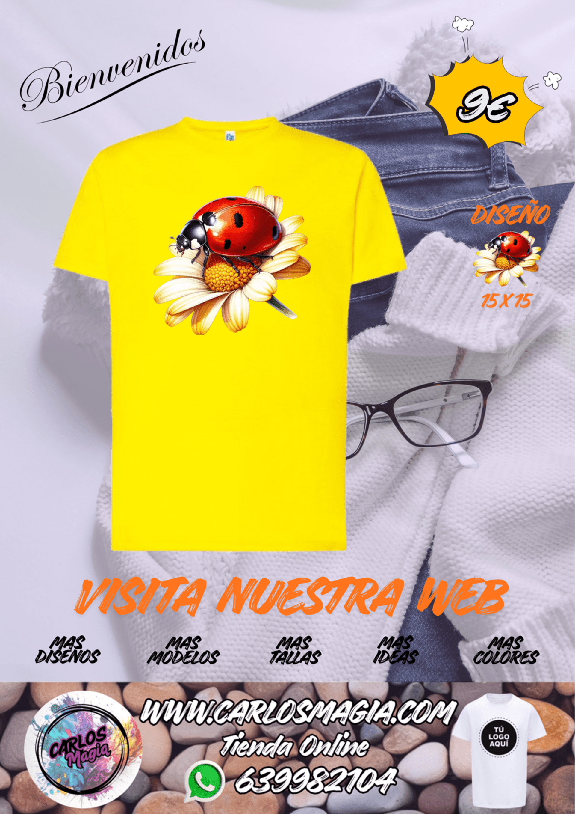 camiseta flor amarilla con mariquita - 3